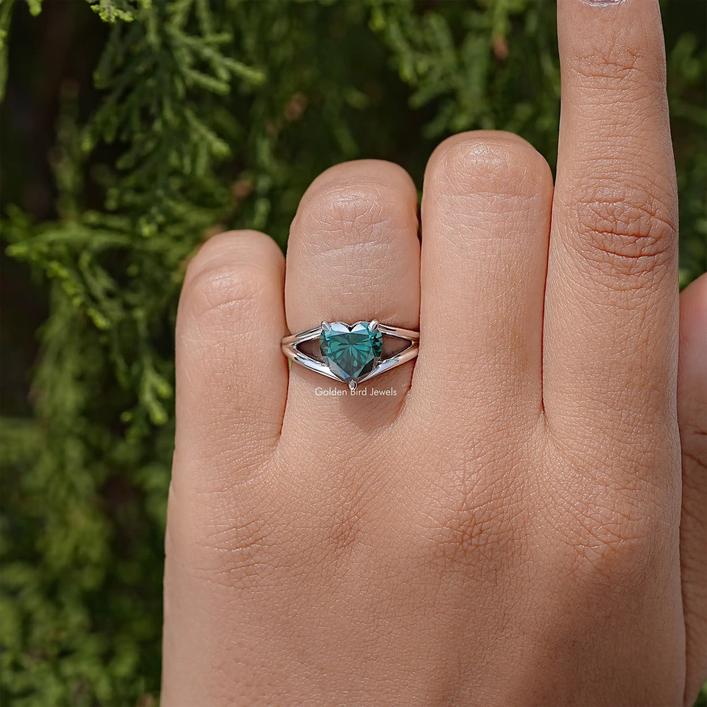 Heart Cut Moissanite Split Shank Wedding Ring