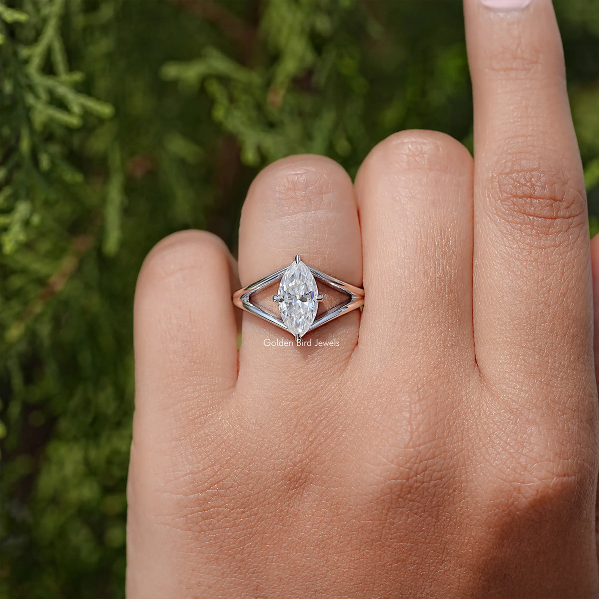 Marquise Moissanite Split Shank Wedding Ring