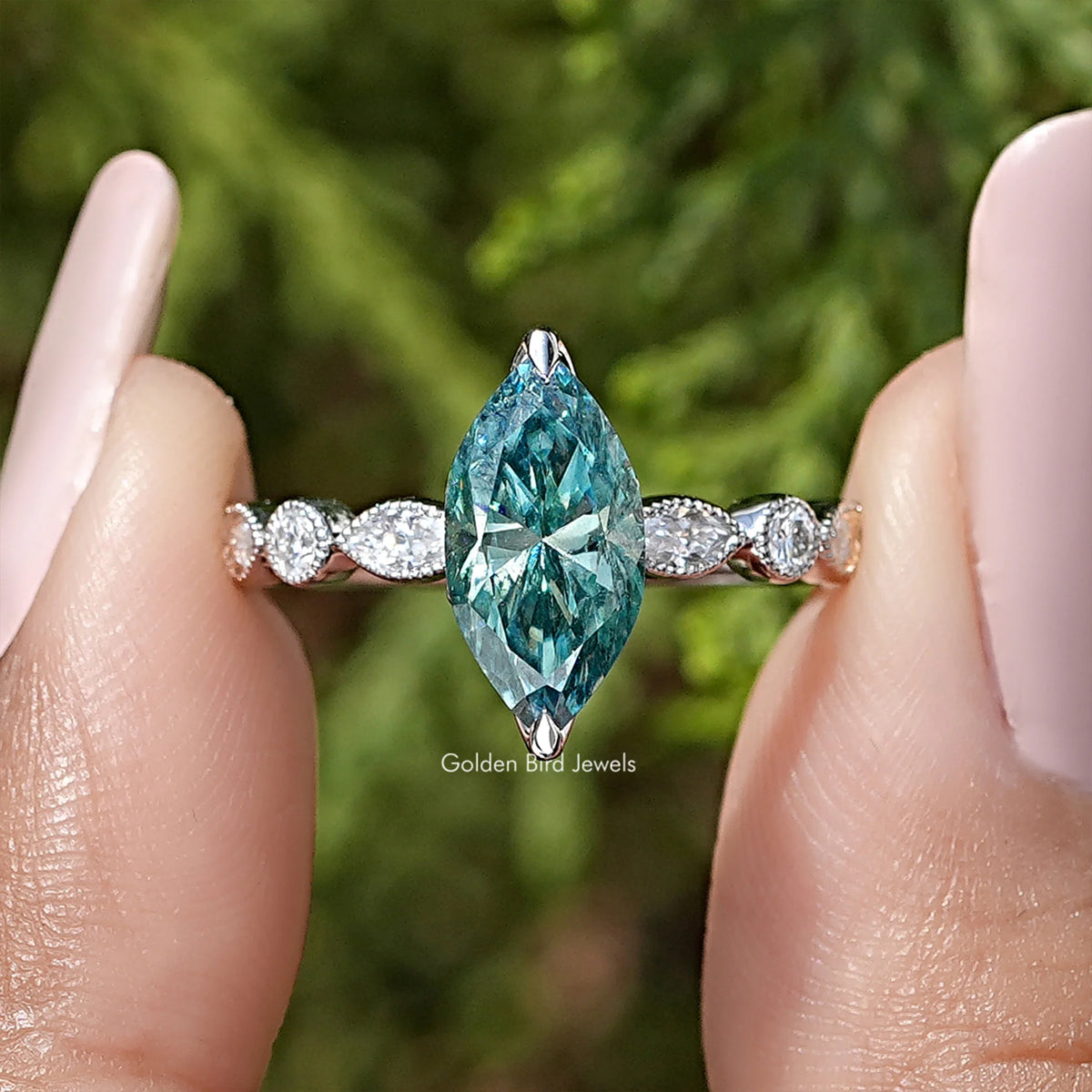 Marquise Cut Moissanite Wedding Ring