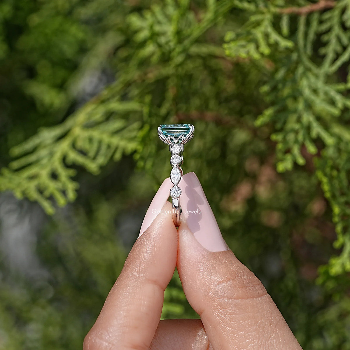 Emerald Cut Moissanite Engagement Ring