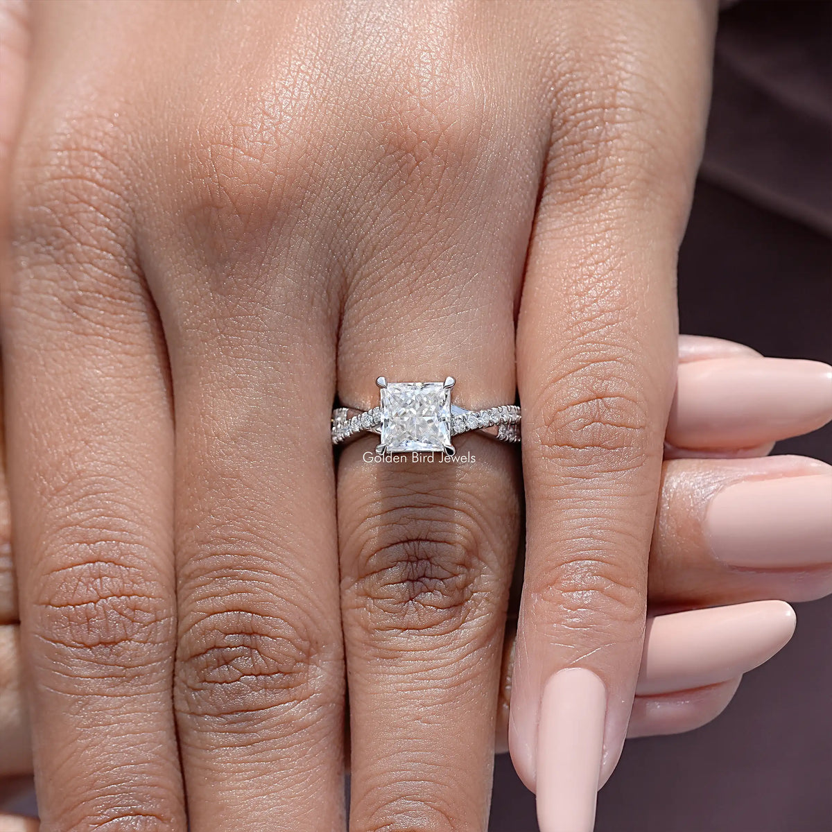 Princess Cut Moissanite Twisted Accent Engagement Ring