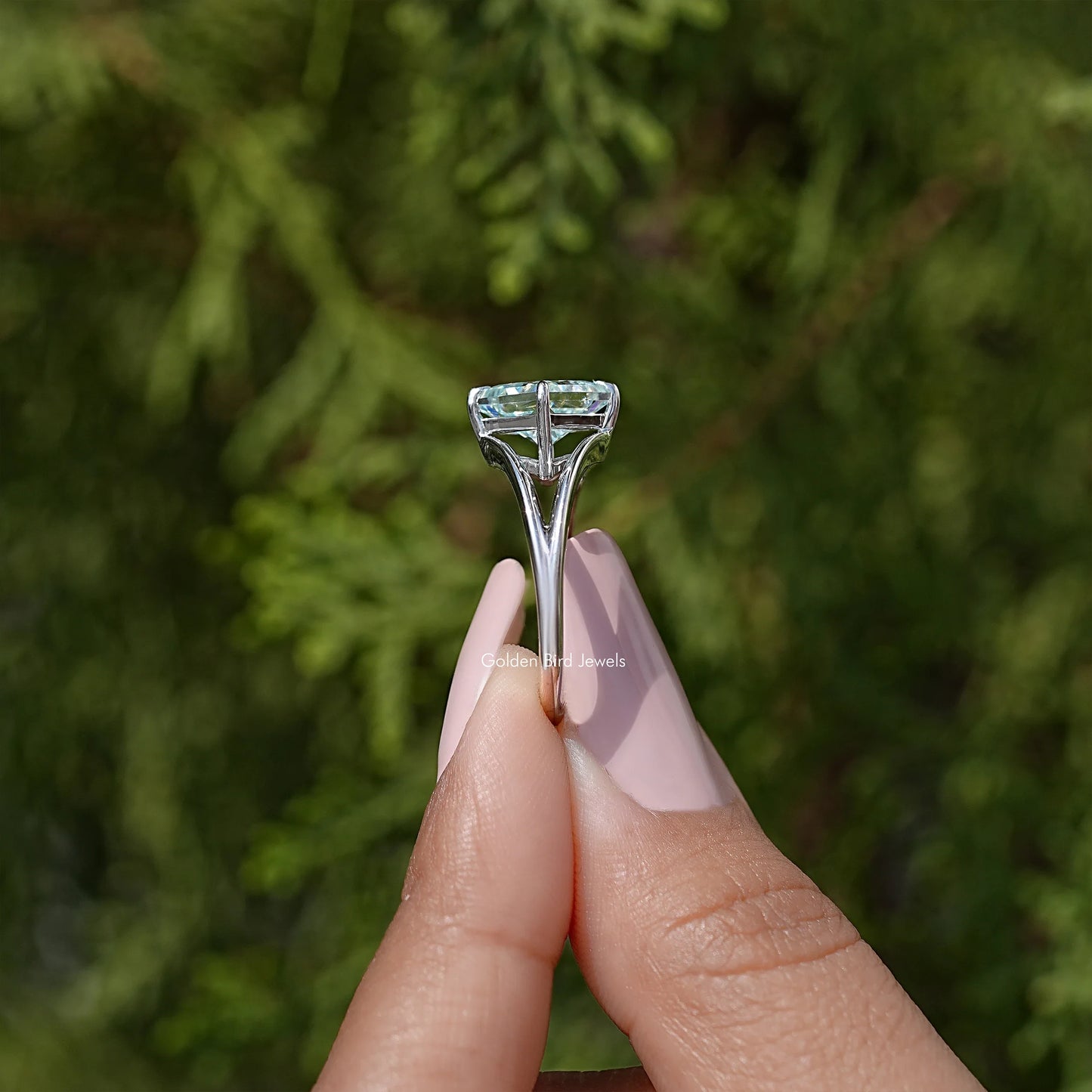 Princess Moissanite Split Shank Wedding Ring