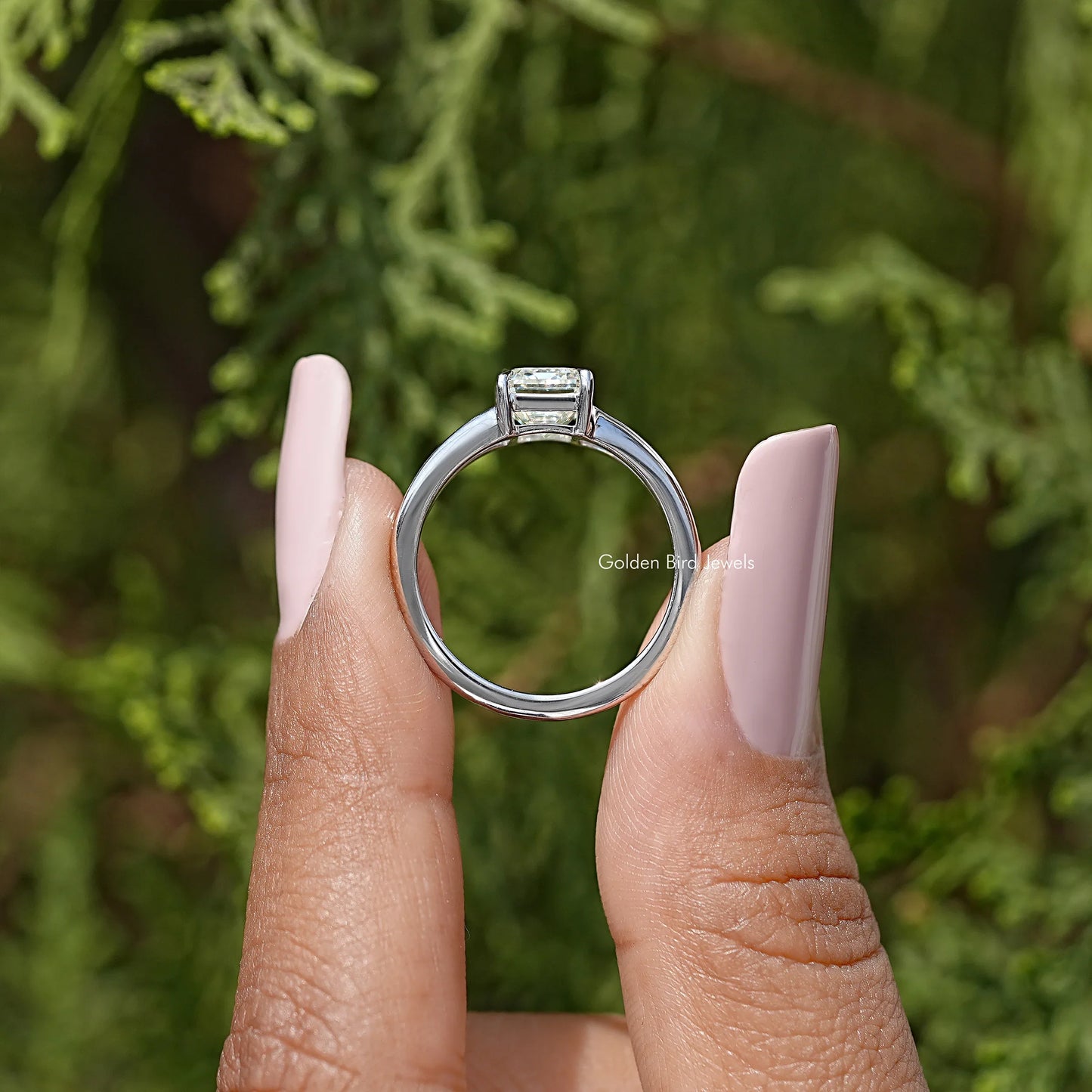 Emerald Cut Moissanite Split Shank Ring