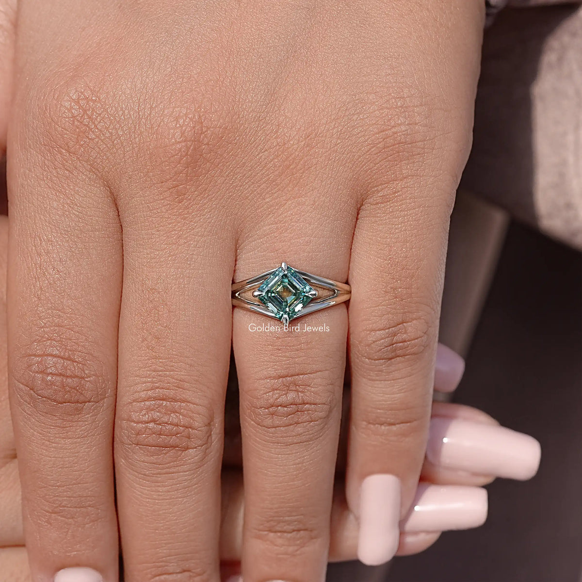 Asscher Cut Moissanite Split Shank Ring