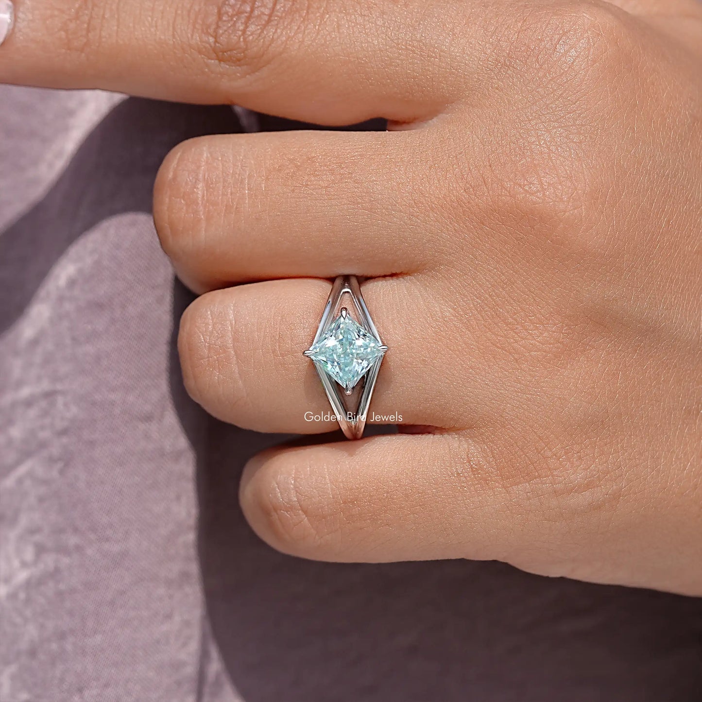 Princess Moissanite Split Shank Wedding Ring