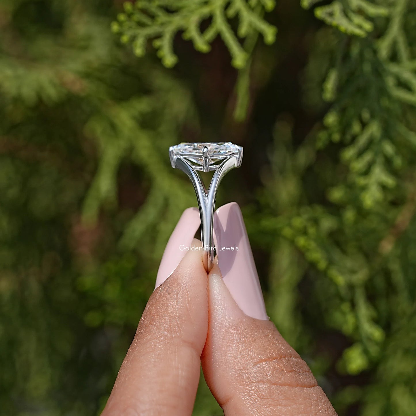 Marquise Moissanite Split Shank Wedding Ring