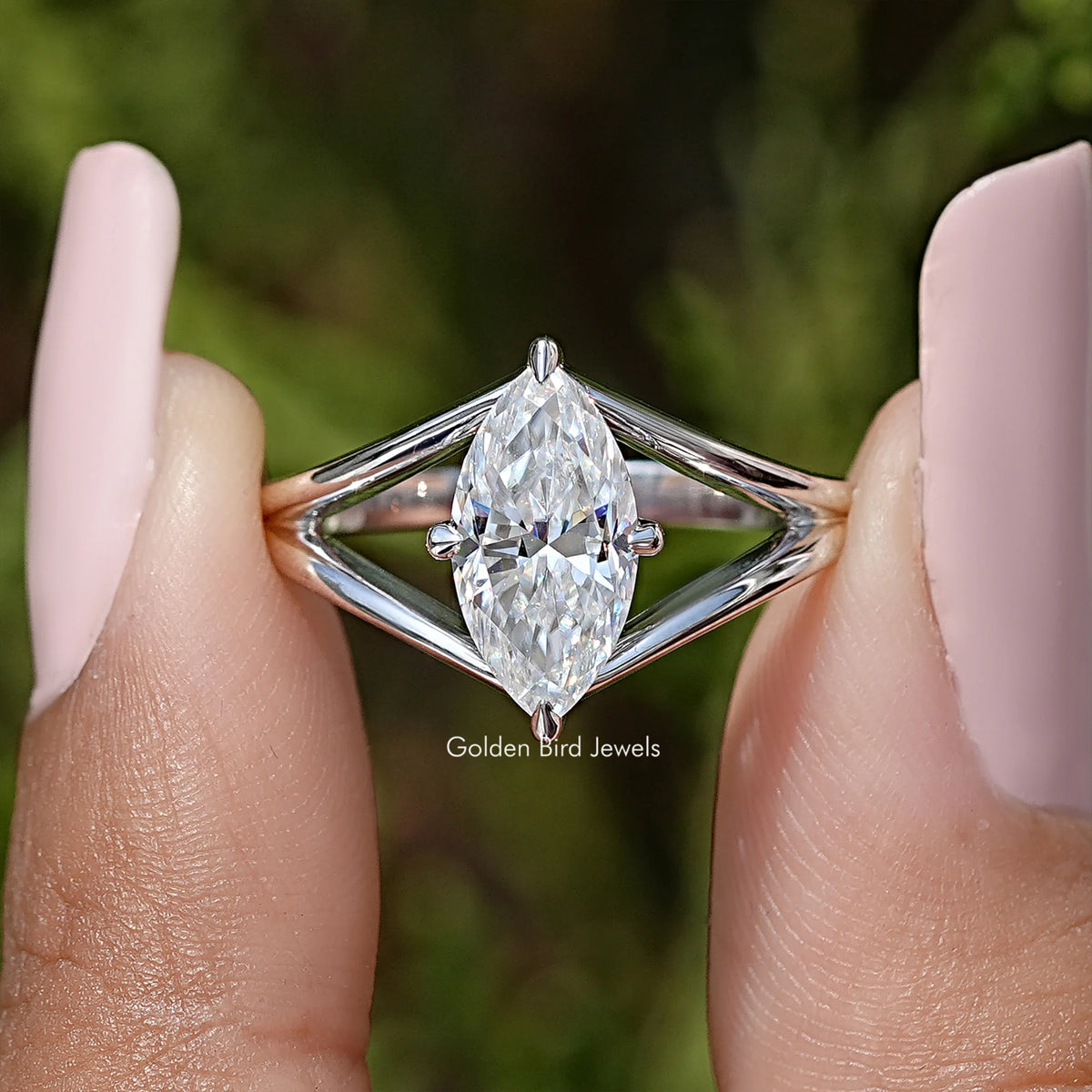 Marquise Moissanite Split Shank Wedding Ring