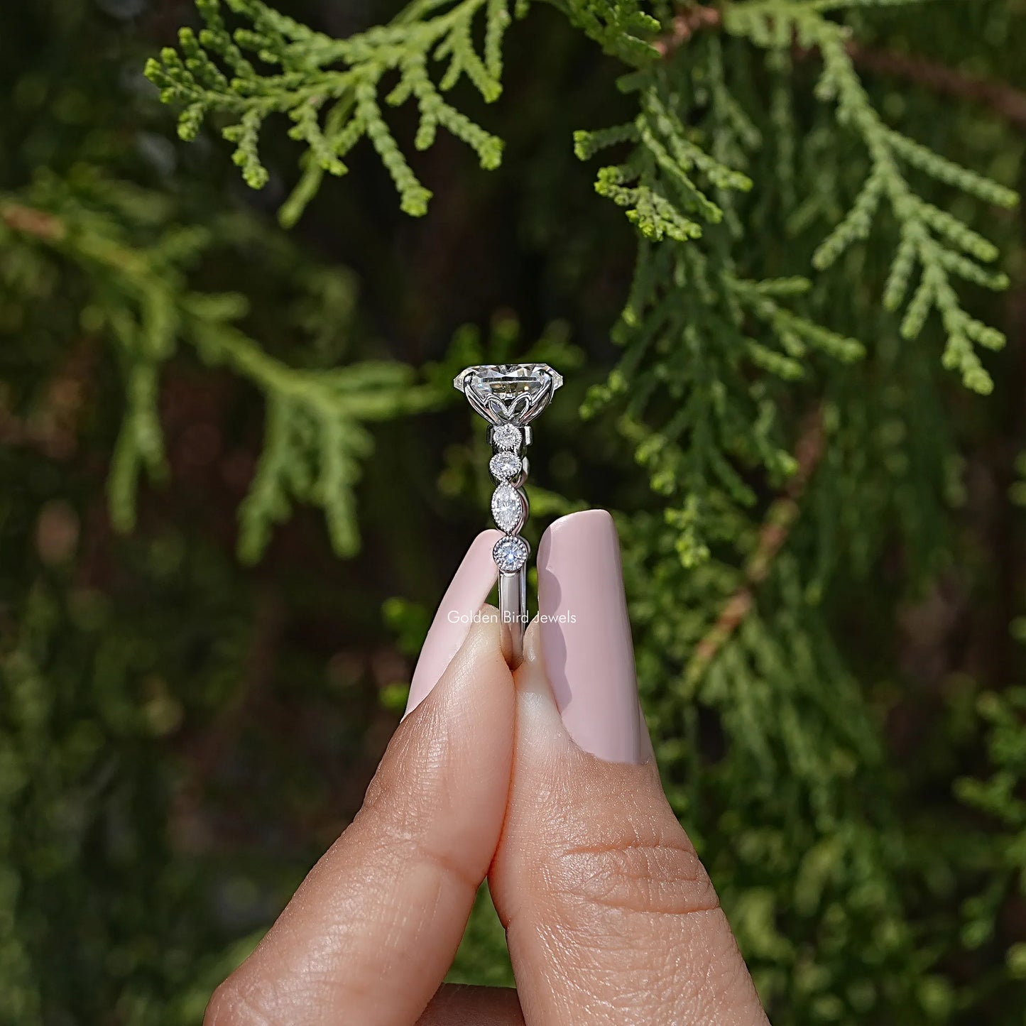 Oval Cut Moissanite Miligraine Set Engagement Ring