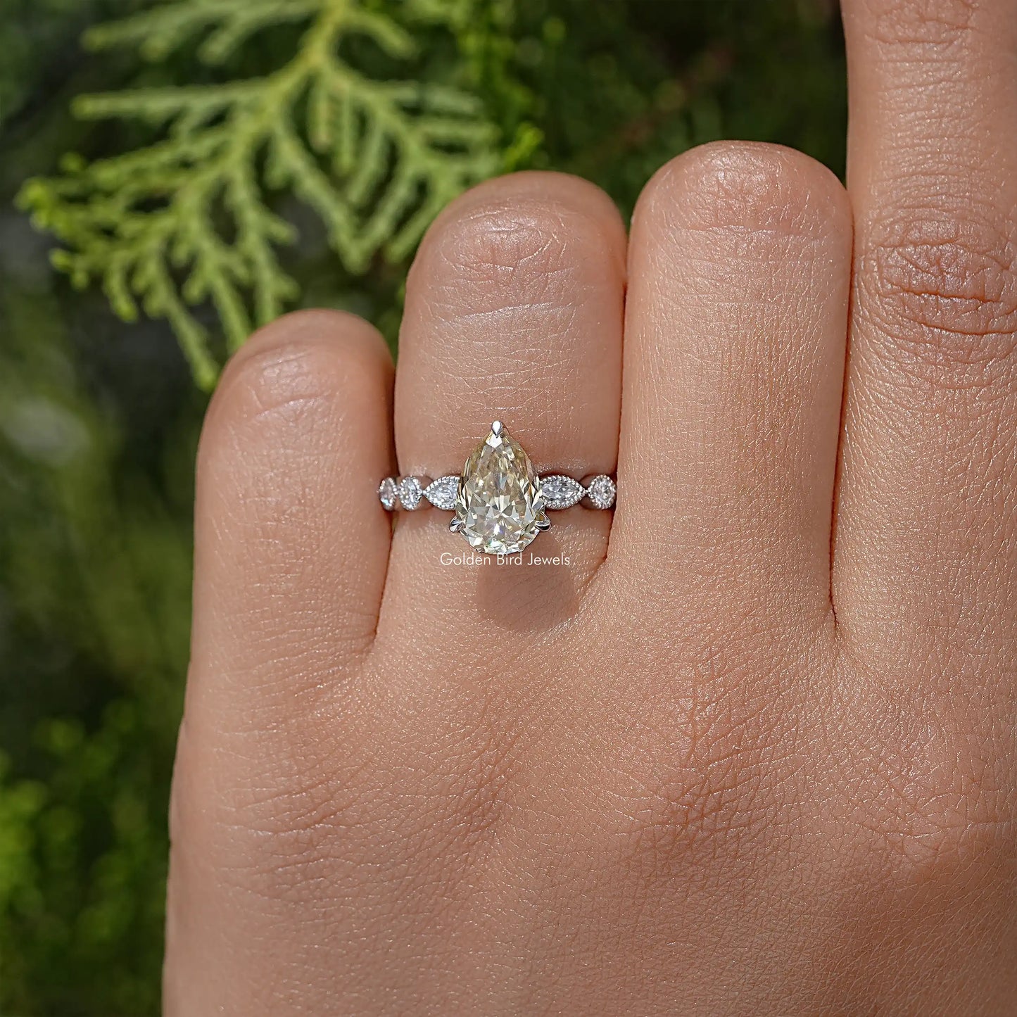 Yellow Pear Cut Moissanite Engagement Ring