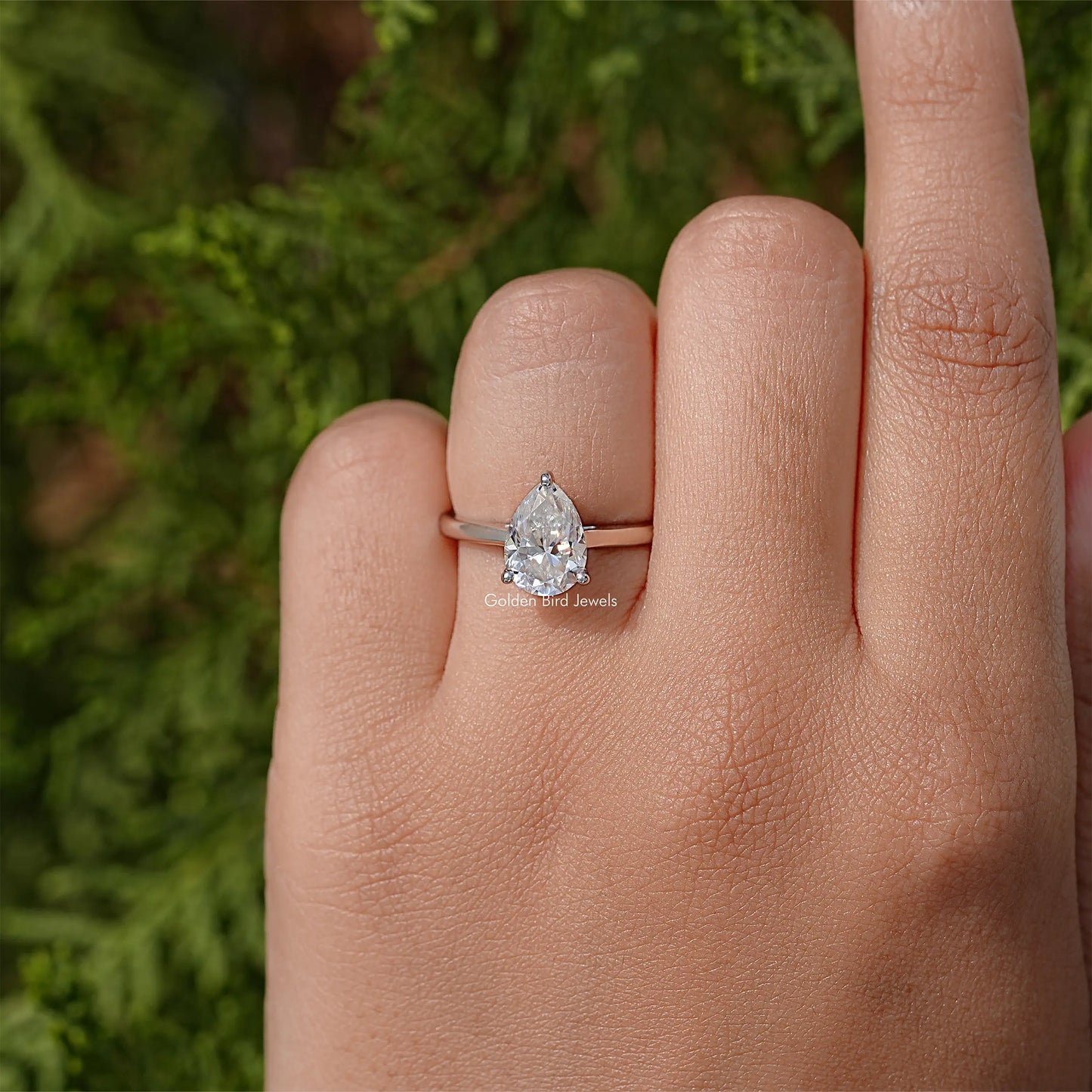 Pear Cut Moissanite Solitaire Engagement Ring