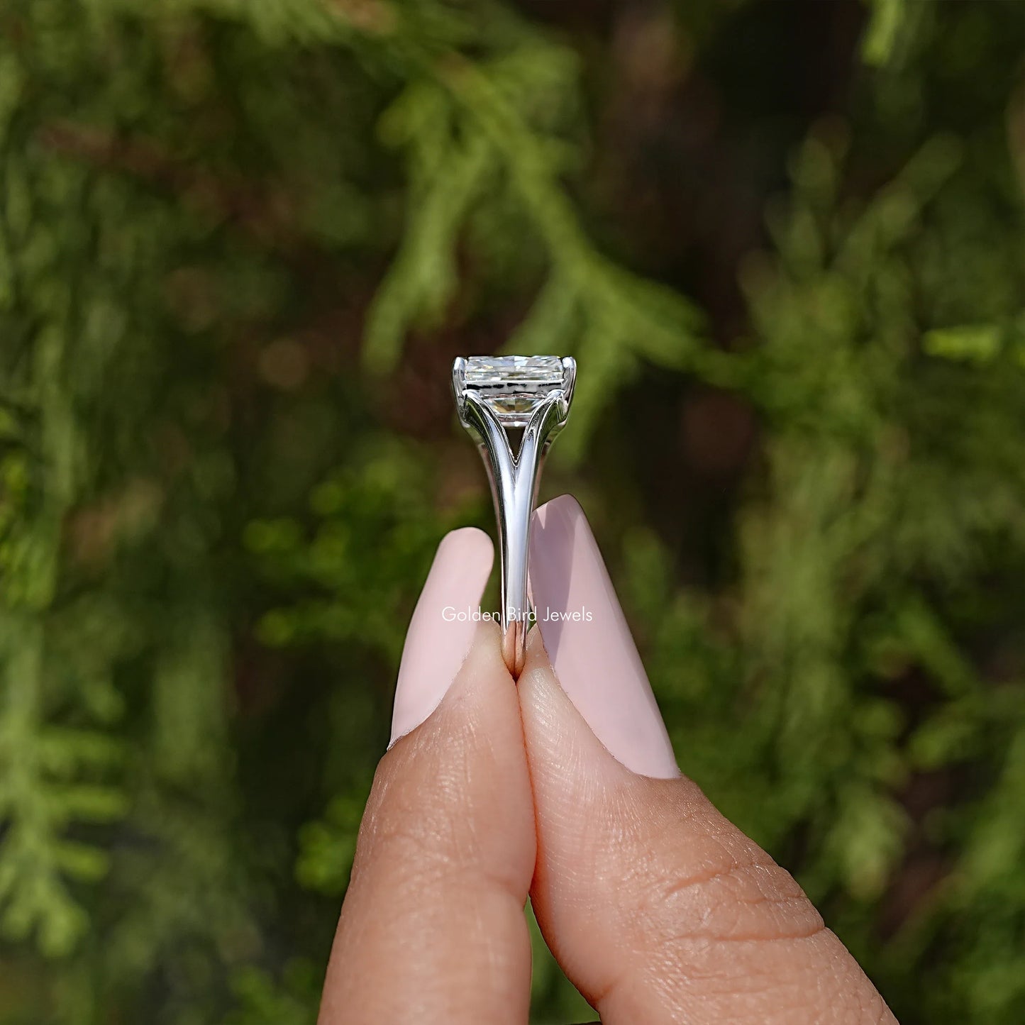 Radiant Cut Moissanite Split Shank Engagement Ring