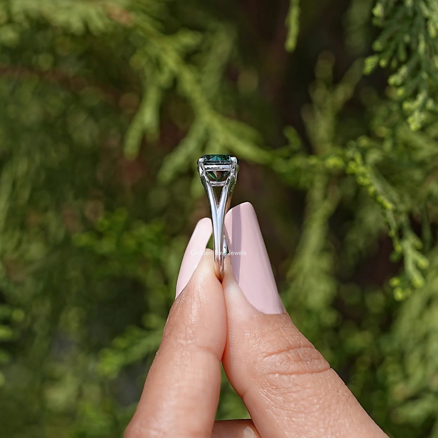 Round Cut Moissanite Split Shank Engagement Ring