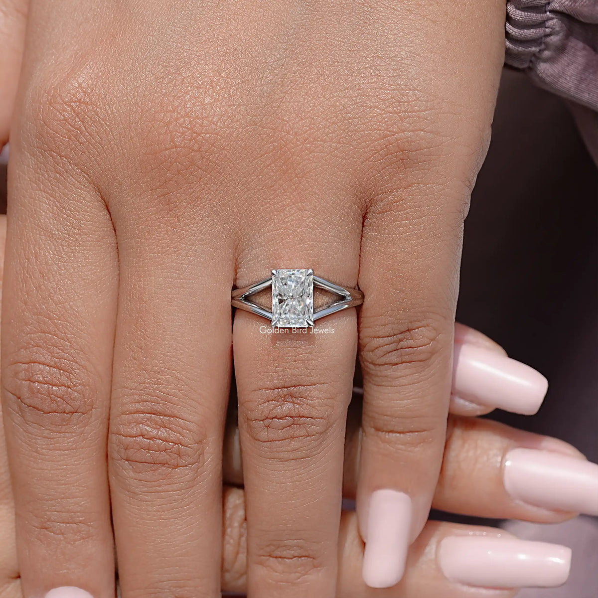 Radiant Cut Moissanite Split Shank Engagement Ring