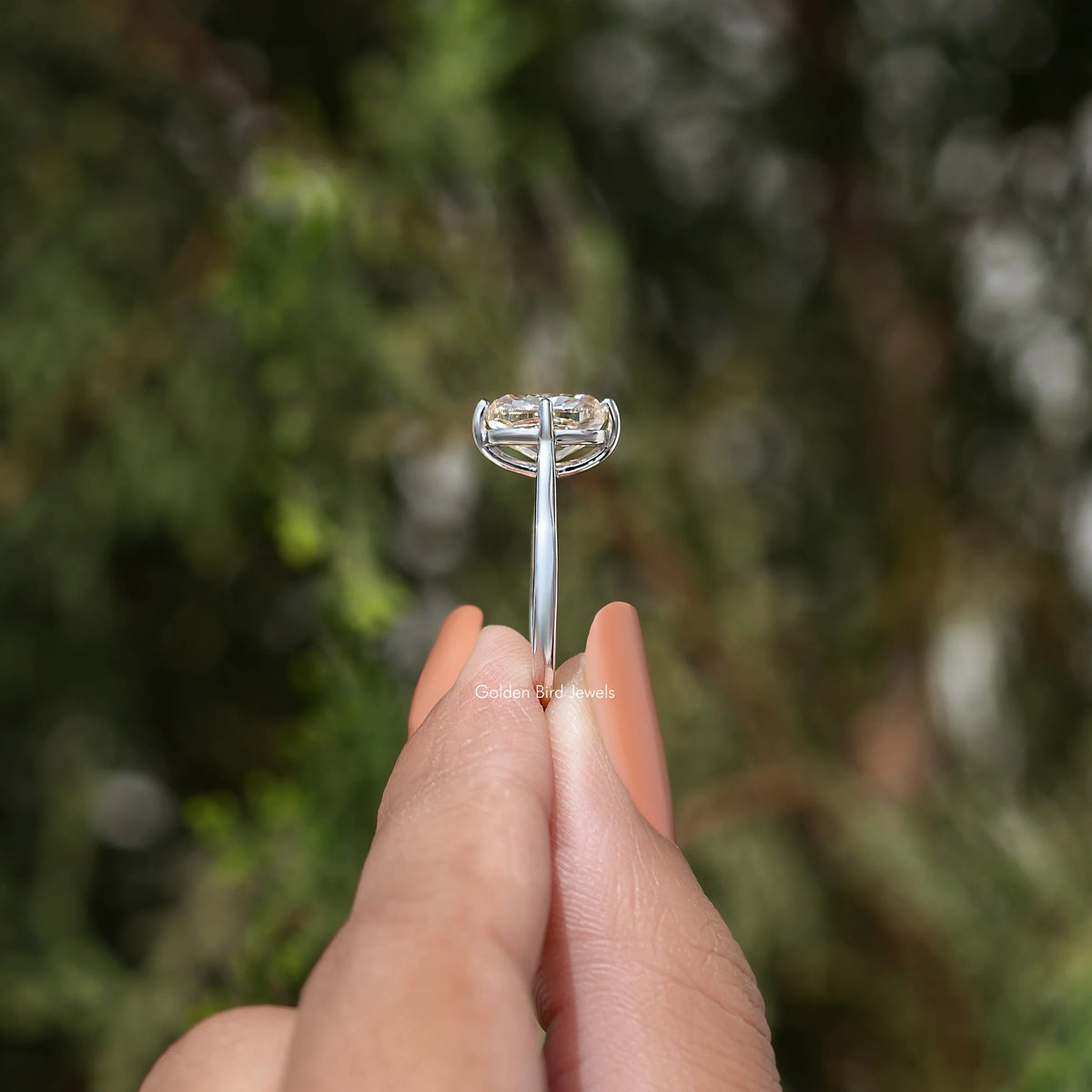 Elongated Cushion Moissanite Solitaire Engagement Ring