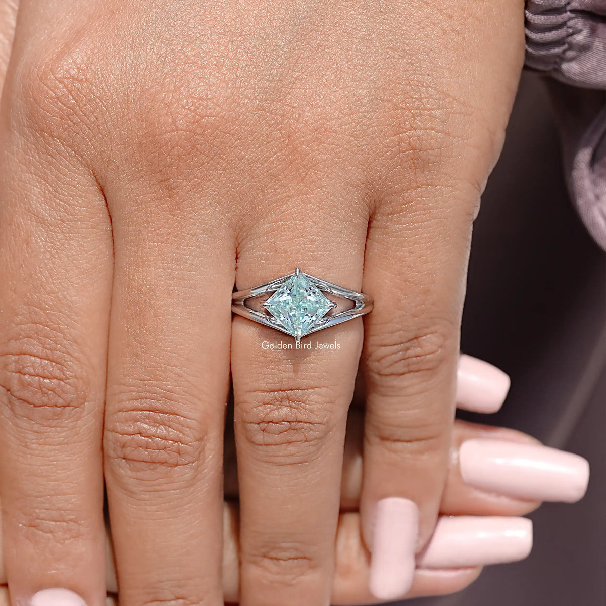 Princess Moissanite Split Shank Wedding Ring