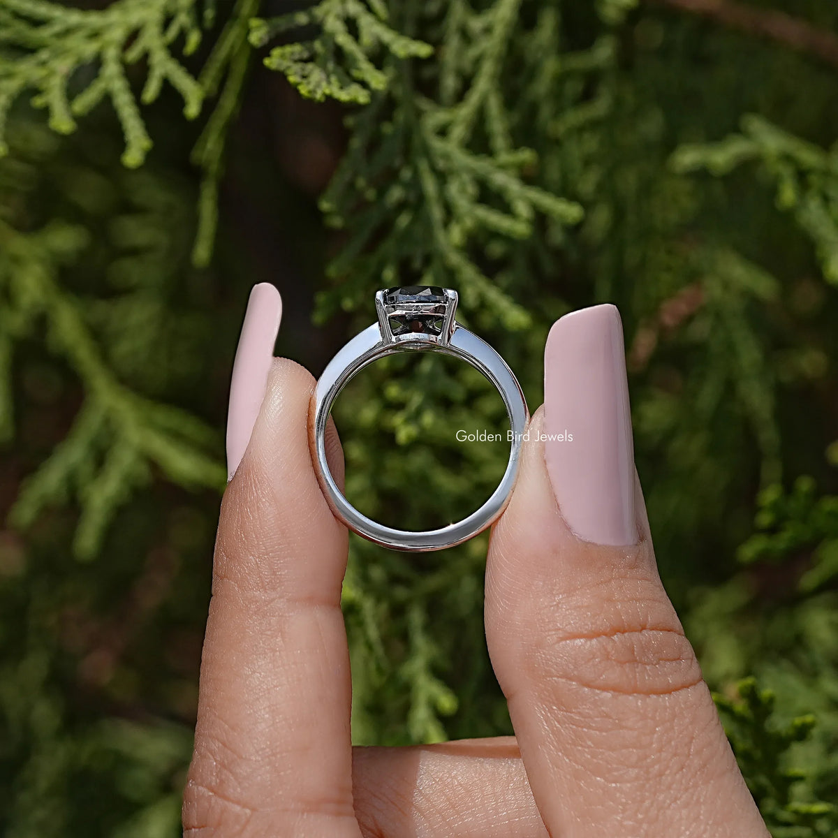 Black Pear Cut Moissanite Split Shank Ring