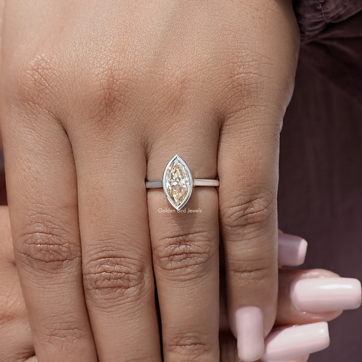 Marquise Bezel Set Moissanite Engagement Ring
