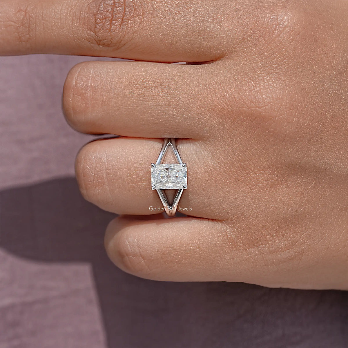 Radiant Cut Moissanite Split Shank Engagement Ring