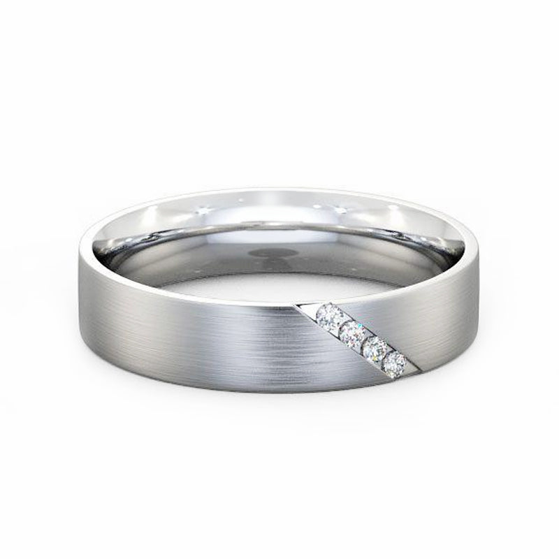 Moissanite Accent Matte Brush Polished Wedding Band