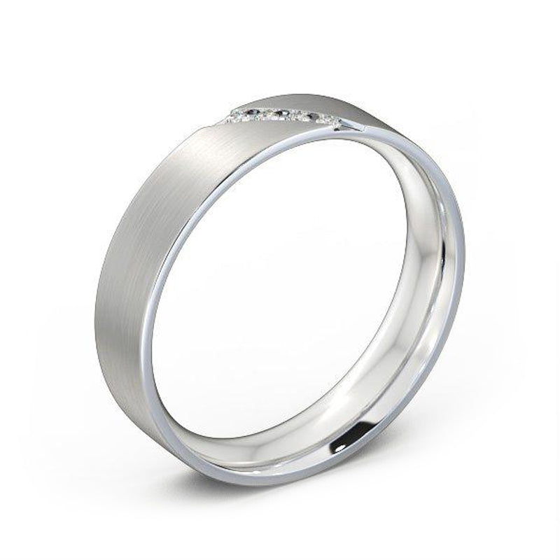 Moissanite Accent Matte Brush Polished Wedding Band