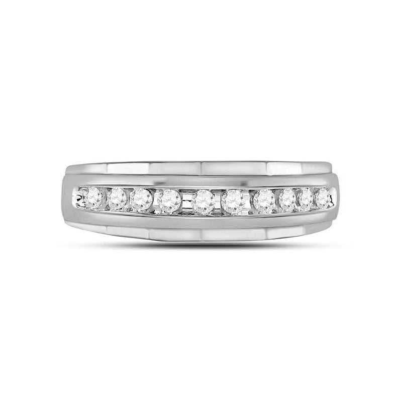 Channel Set Moissanite Accent Step Wedding Band