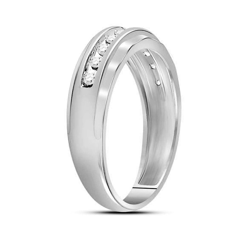 Channel Set Moissanite Accent Step Wedding Band