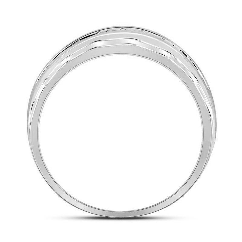 Channel Set Moissanite Accent Step Wedding Band