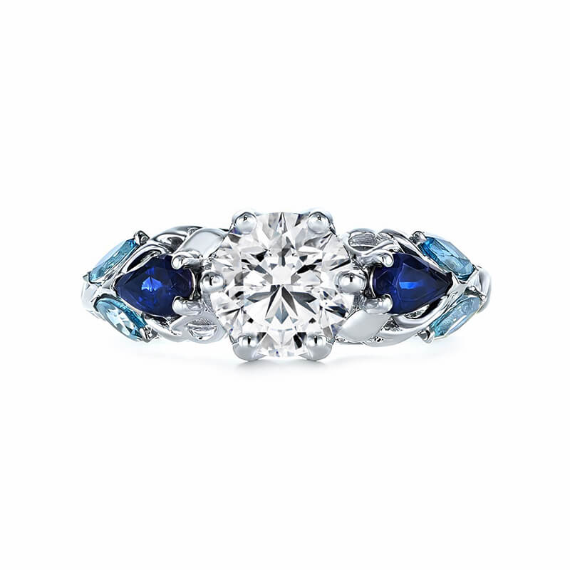 Moissanite And Cluster Sapphire Filigree Vine Engagement Ring