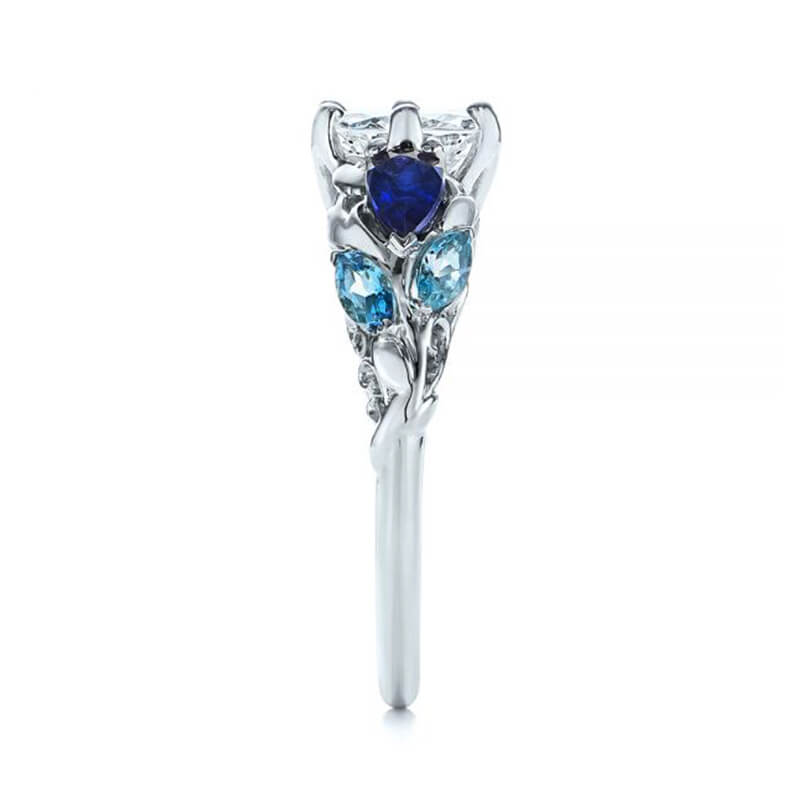 Moissanite And Cluster Sapphire Filigree Vine Engagement Ring