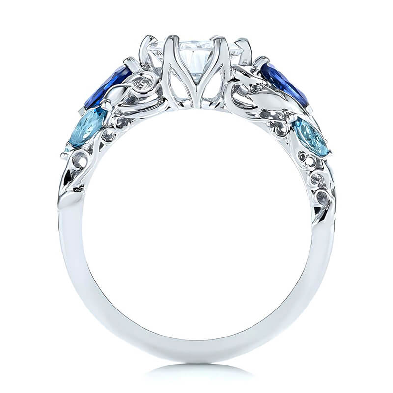 Moissanite And Cluster Sapphire Filigree Vine Engagement Ring