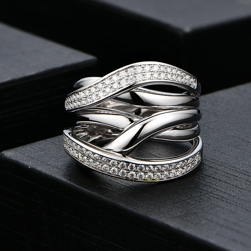 Moissanite Crossover Multiple Interlocking Wedding Band Ring