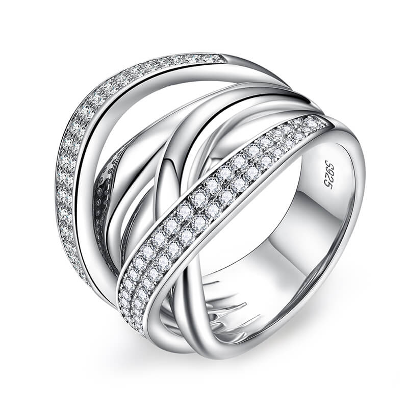 Moissanite Crossover Multiple Interlocking Wedding Band Ring