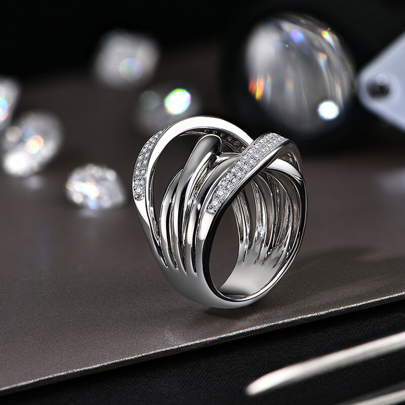 Moissanite Crossover Multiple Interlocking Wedding Band Ring