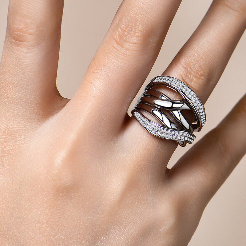 Moissanite Crossover Multiple Interlocking Wedding Band Ring