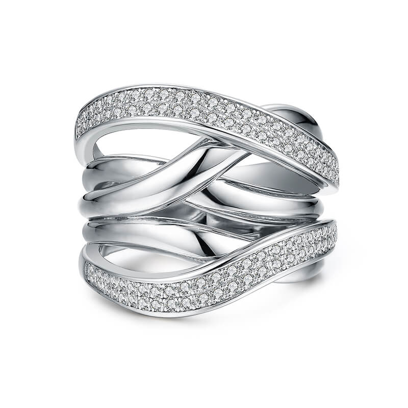 Moissanite Crossover Multiple Interlocking Wedding Band Ring
