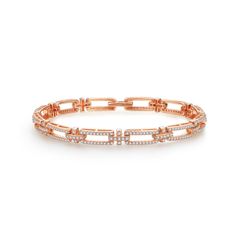 Moissanite Geometric Link Chain Bracelet In Sterling Silver