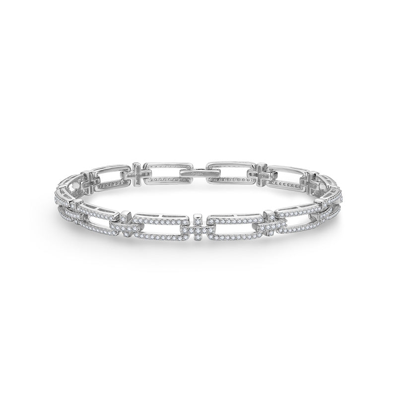 Moissanite Geometric Link Chain Bracelet In Sterling Silver