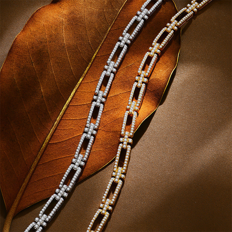Moissanite Geometric Link Chain Bracelet In Sterling Silver