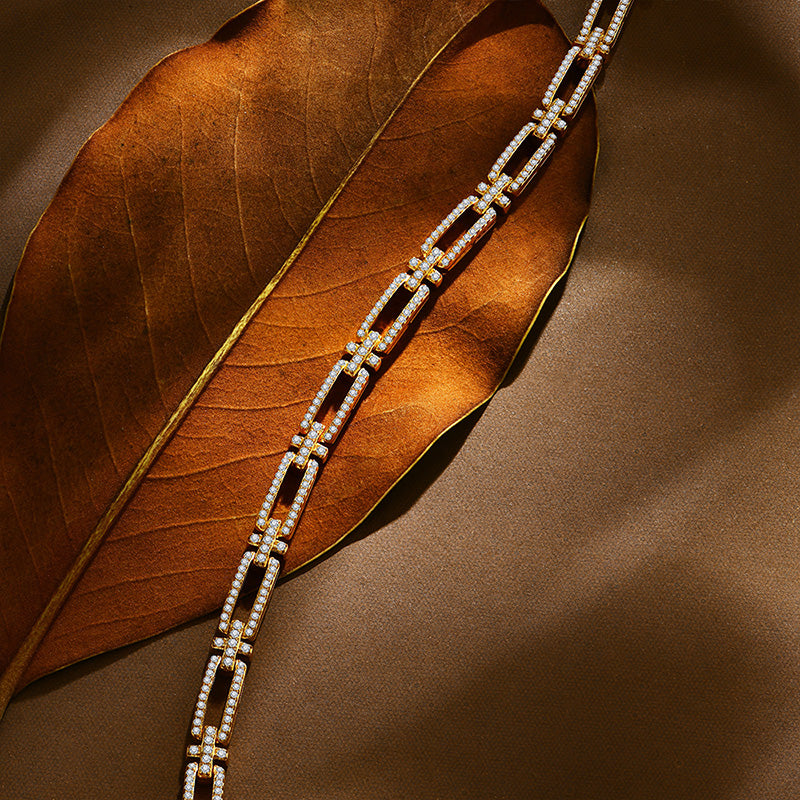 Moissanite Geometric Link Chain Bracelet In Sterling Silver