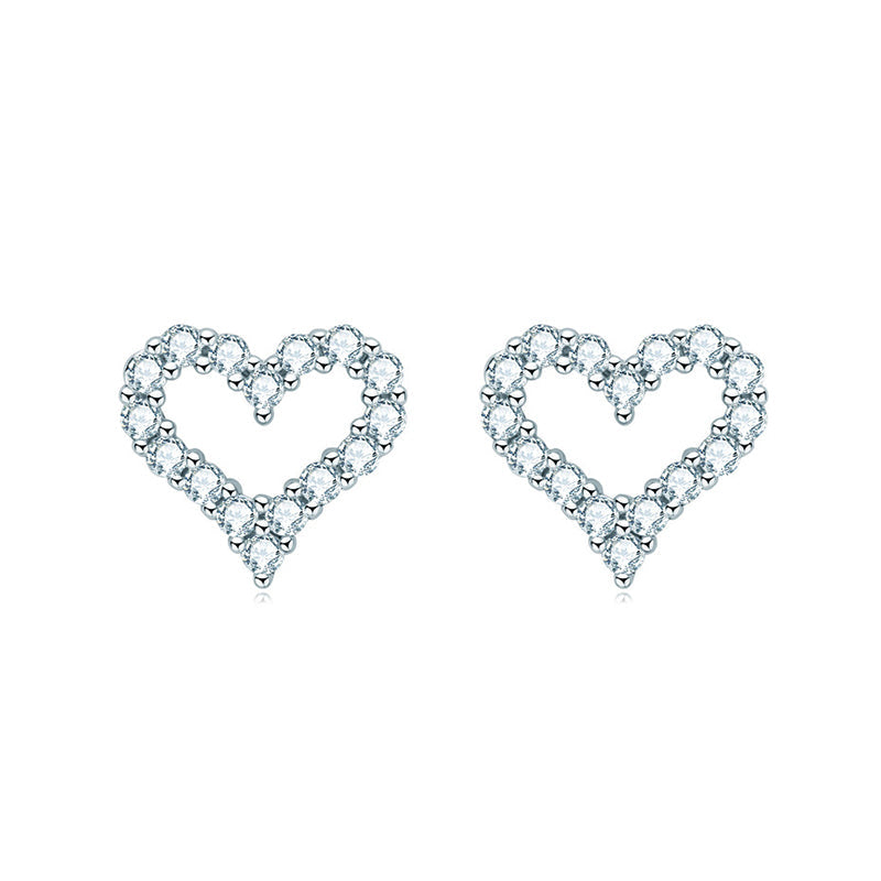 Moissanite Heart Stud Earrings In Sterling Silver