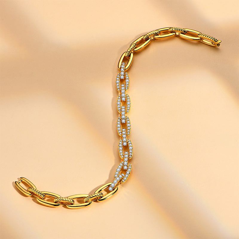 Moissanite Oval Paperclip Chain Pave Bracelet In Sterling Silver