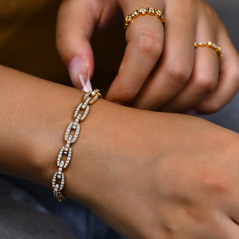 Moissanite Oval Paperclip Chain Pave Bracelet In Sterling Silver