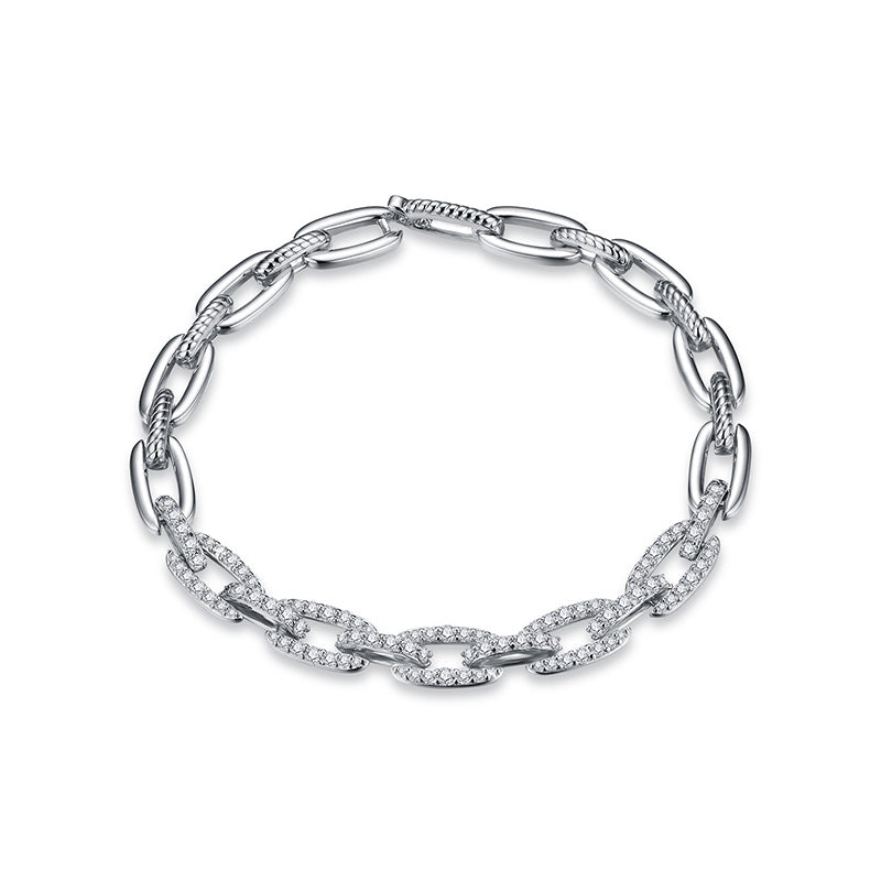 Moissanite Oval Paperclip Chain Pave Bracelet In Sterling Silver