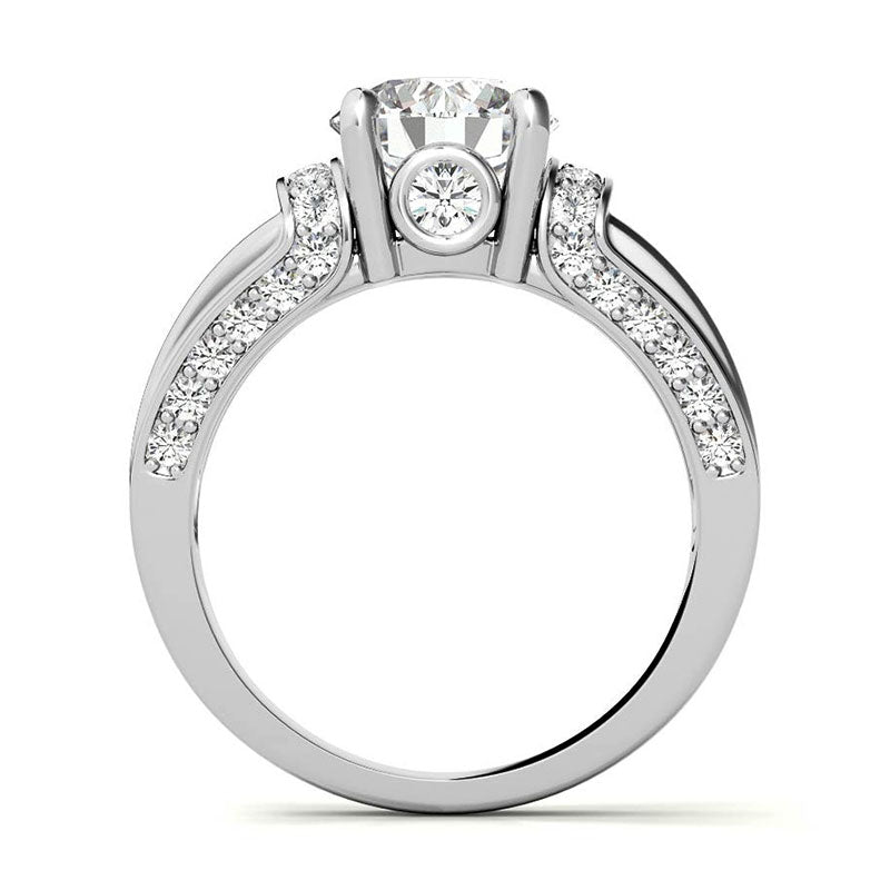 Moissanite With Channel Set Sapphire Accents Engagement Ring