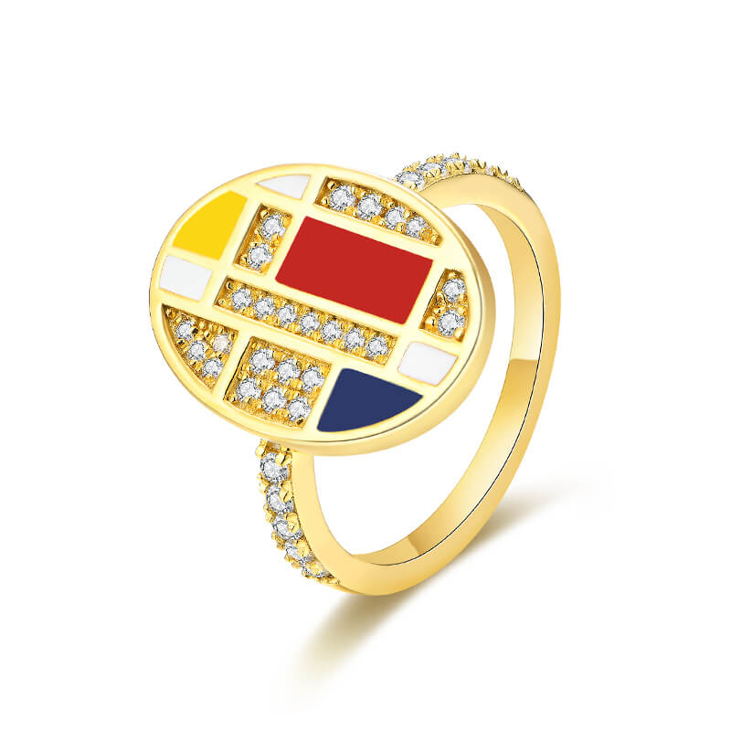 Mondrian "Famous Paintings" Inspired Moissanite Enamel Engagement Ring