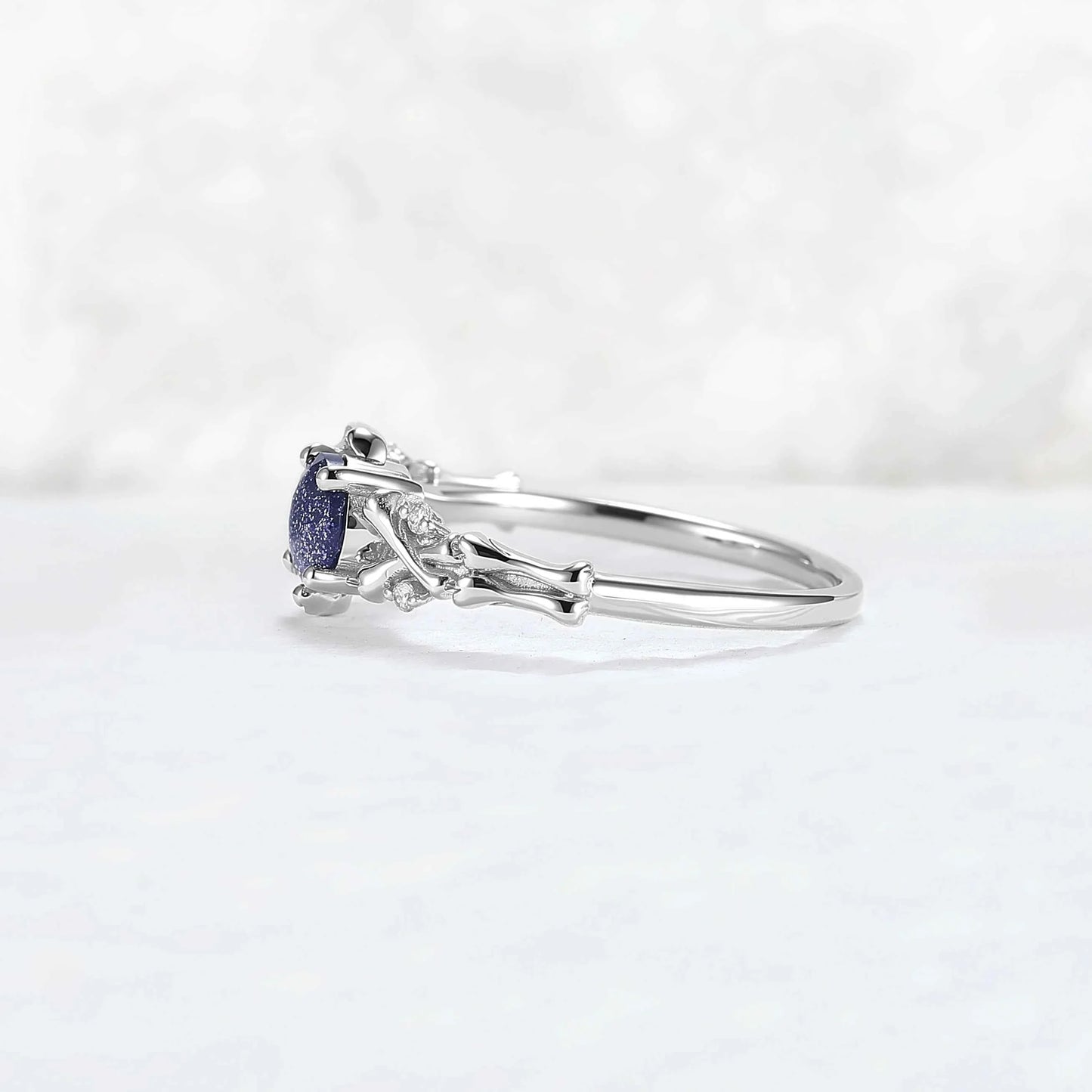 Moon Skeletons & Skull Round Cut Blue Sandstone Silver Gemstone Ring