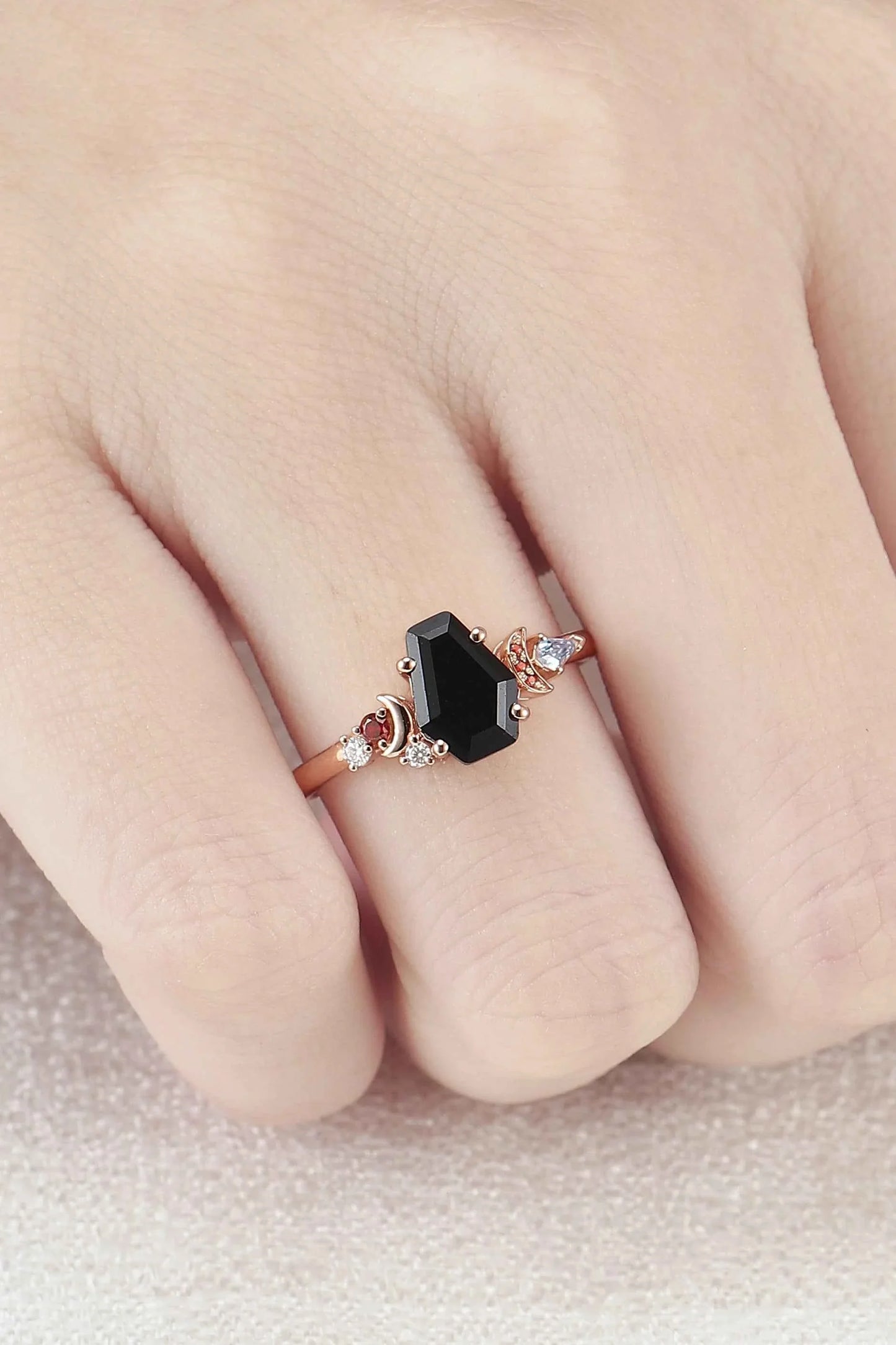 Moon Style Coffin Cut Black Onyx Gemstone Ring