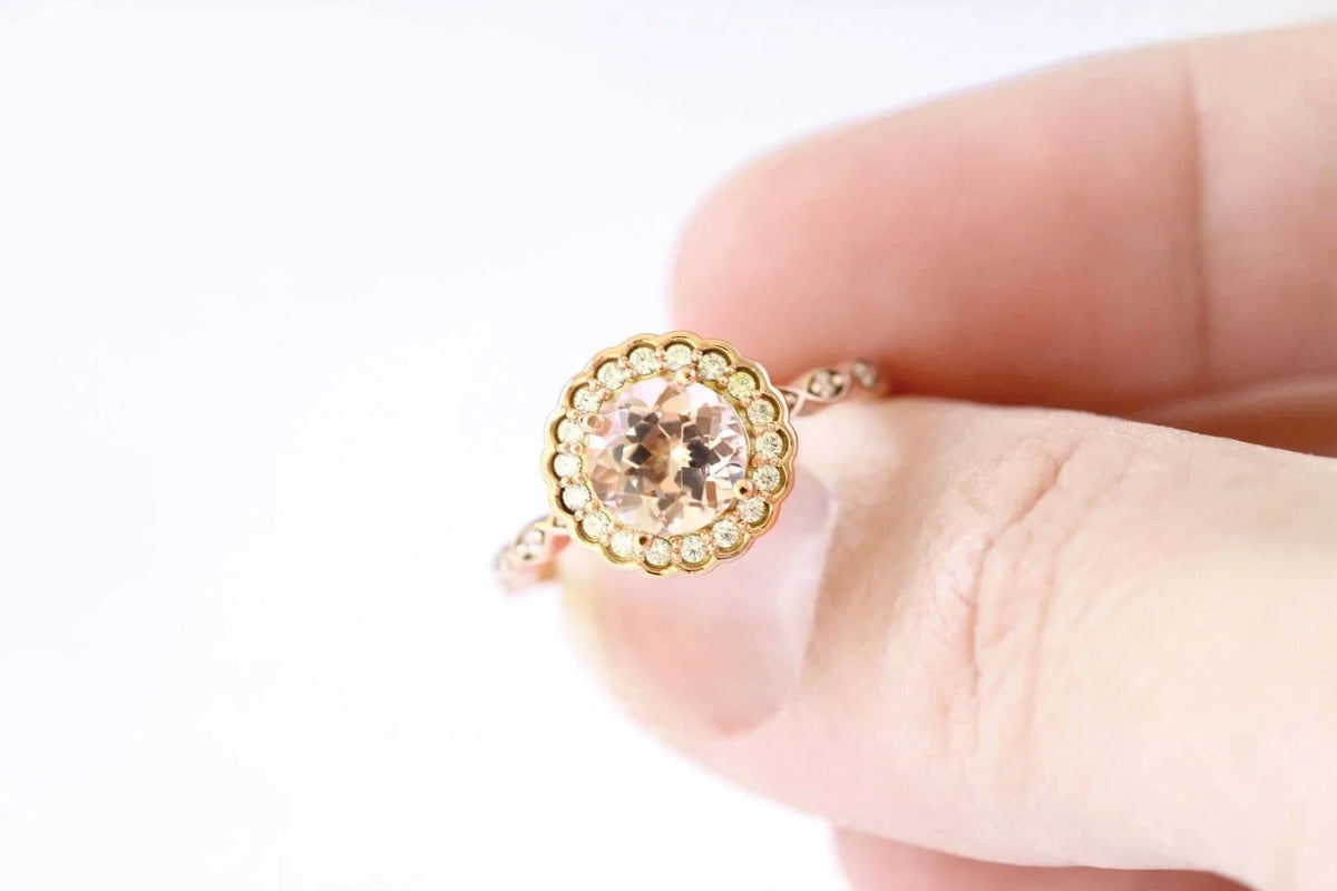 Morganite Halo Ring