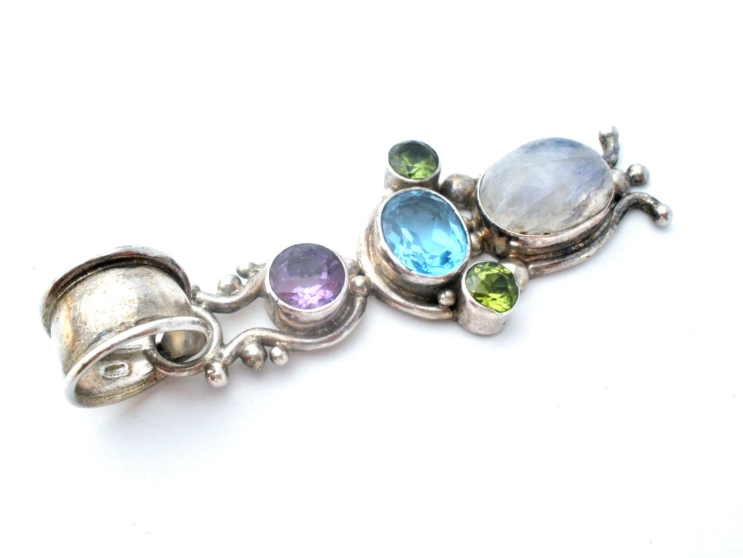 Multi Gemstone Pendant Sterling Silver