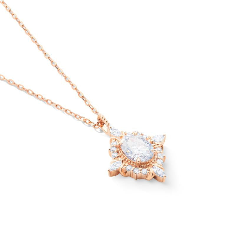 [Alessandra] Art Deco Oval Cut Necklace in Diamond or Moissanite
